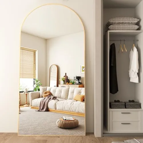 Arco espejo de longitud completa 193x 86cm espejo de piso con soporte oro