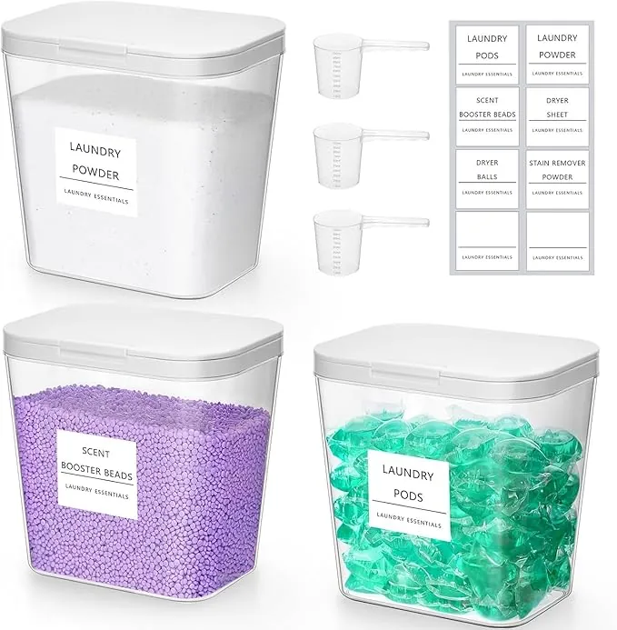 Lifewit Contenedor Detergente Polvo, Lavanderia Organizador, Pastillas Lavadora Caja de Almacenamiento de Plástico, Contenedores para Baño, Dispensador Detergente Lavadora, 2700 ml, 3 Piezas