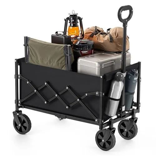 SONGMICS Carro Plegable, Carro de Jardín con Asa, 4 Ruedas Reforzadas (2 Giratorias), para Exterior y Jardín, Carga de 216 kg, 90 L, Negro Tinta GFW909B01