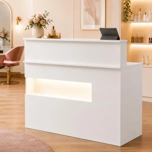 PREMTURE Mostrador recepción Blanco 120 x 50 x 99,5 cm con almacenaje