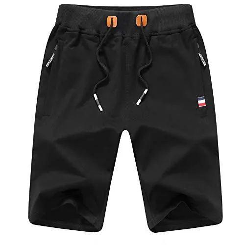 ZOXOZ Pantalones Cortos Hombre Deporte Shorts Deportivos Running Algodon Casual Verano Hombre Mallas Cortas Bermuda Short Gym con Bolsillos Cremallera Negro 2XL