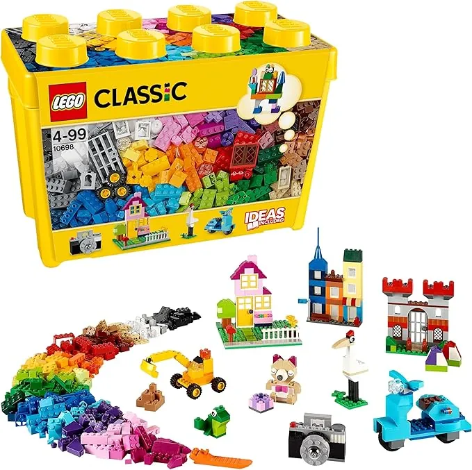 LEGO Classic Caja de Ladrillos Creativos Grande, Juguetes para Niños y Niñas de 4 Años o Más, 2 Bases Verdes, Animales, Casas y Coches de Juguete, Juego de Construcción 10698