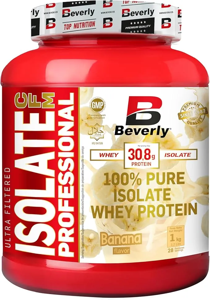 Beverly ISOLATE CFM 1 kg – Proteína Aislada de Suero Premium (Whey Isolate) | 30 g Proteína | Baja en Lactosa y Sin Azúcares Añadidos | 29 Servicios | Desarrollo Muscular (1 KG, Plátano)