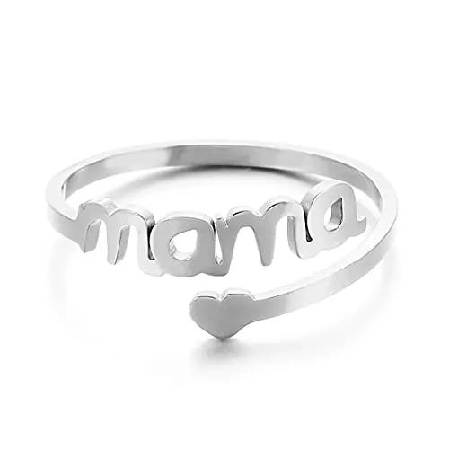 RWQIAN Mama Anillo Personalizado para Mujer Nombre Acero Inoxidable Corazon de Amor Joyería de Plata