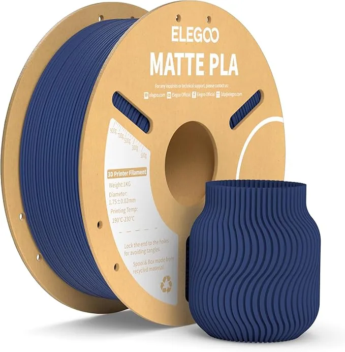 ELEGOO Filamento PLA MATE 1.75 1KG Azul Marino, Filamento para Impresora 3D, Precisión Dimensional +/- 0.02mm, Carrete Filamento 3D,para Mayoría Impresoras 3D