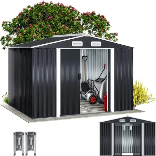 GARDEBRUK Cobertizo de Jardín 5m² con Base Acero Galvanizado Antracita