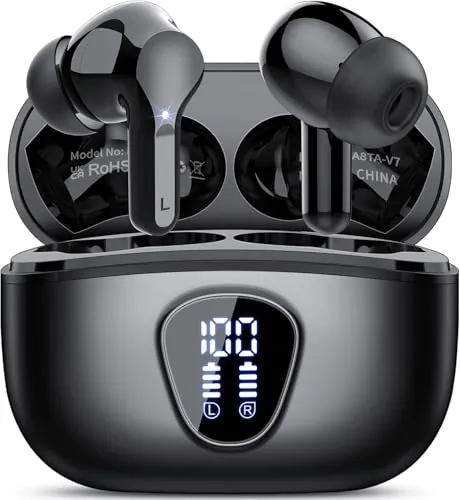 Auriculares Inalambricos Bluetooth, 2026 Cascos Inalambricos Bluetooth 5.4 HiFi Estéreo, 45 Horas Auriculares inalámbricos con ENC Cancelacion Ruido, IP7 Impermeable/Pantalla LED/Carga Rápida Tipo-C