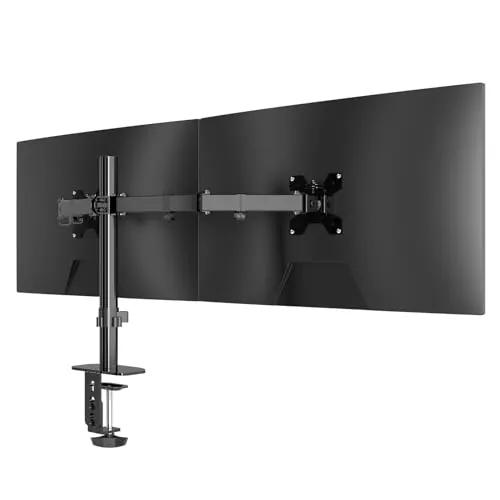 Pholiten Soporte Monitor Doble para Pantallas LED LCD de 13-27 Pulgadas, Soporte 2 Monitores Ajuste de Altura, Giro de 360° y Rotación de 180°, VESA 75/100 mm hasta10 kg(MD97442) (Negro, Large)