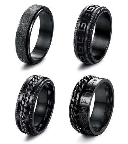 Anillo Giratorio de Acero Inoxidable para la Ansiedad para Mujeres y Hombres, Anillos Spinner Fidget, Anillos de Luna y Estrella Celta para Aliviar el Estrés, Anillos Giratorios de Boda, Juego de