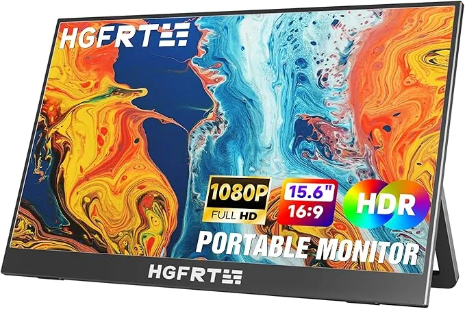 Monitor Portátil de 15,6 Pulgadas, Pantalla Portatil 1080P FHD con HDMI/USB C, Doble Altavoz, Soporte Ajustable, VESA, para Laptop PC Macboo Teléfono Móvil Switch