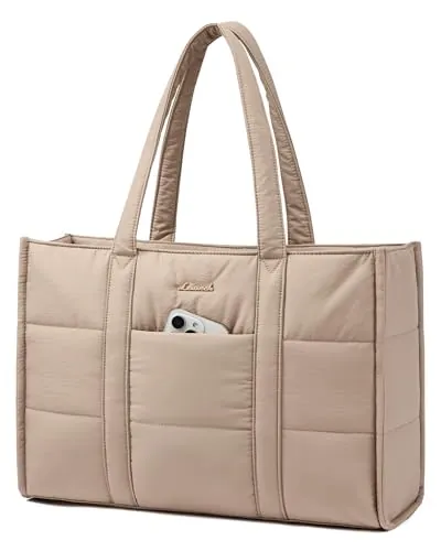 LOVEVOOK Bolso Mujer Grande, Puffer Bolso Tote Bag Bolsos para Universidad Shopper, 15,6 Pulgadas Bolso Portatil Ordenador para Trabajo Oficina Universitarias
