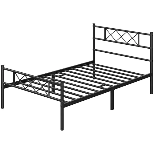 Yaheetech Cama Individual de Metal 90x200 cm Altura del Suelo 32 cm Negro
