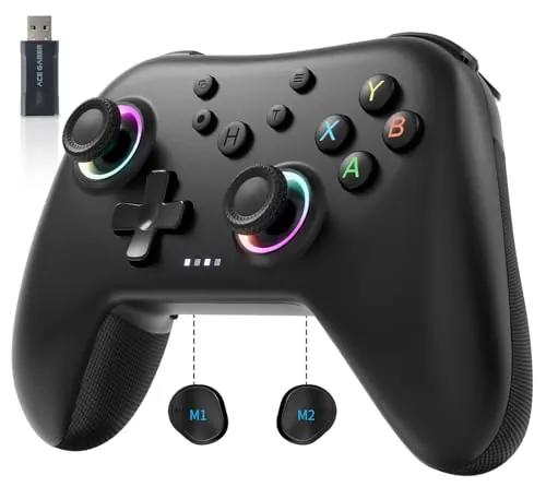 AceGamer Aurora 2.4G Mando inalámbrico para PC Windows/Switch 2/Switch/Steam/iOS/Android, Mando para PC con joystick de efecto Hall, Botón trasero programable, Actuador resonante lineal, Turbo, Negro