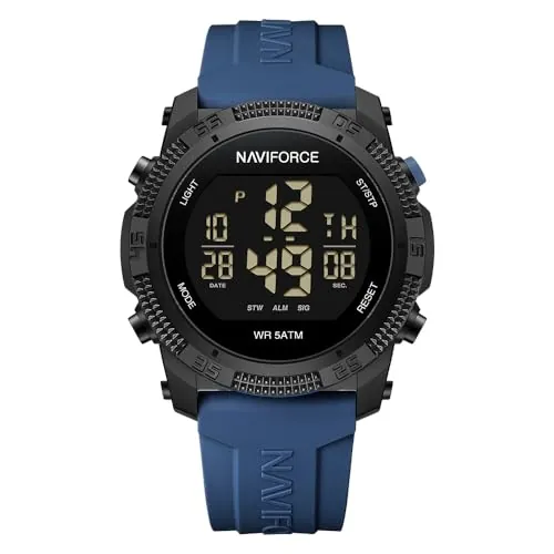 Naviforce Reloj Deportivo Digital Resistente al Agua para Hombre y Mujer, con cronómetro, Alarma y Correa de Goma