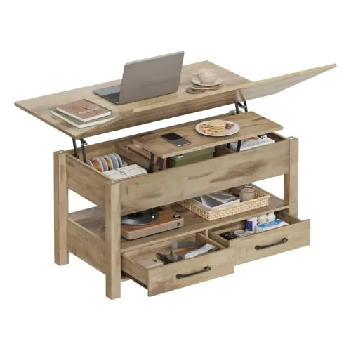 WOLTU Mesa de Centro Elevable, Mesita Salon con Espacio Oculto