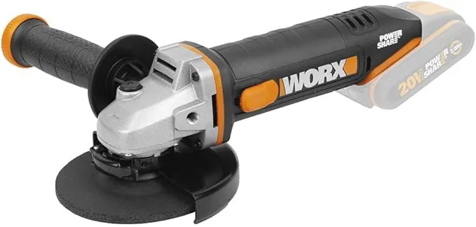 WORX Amoladora 125mm WX803.9 | 20V Máx. | PowerShare | No incluye batería ni cargador | Bloqueo del husillo | Carcasa de engranaje metálica | Interruptor lateral