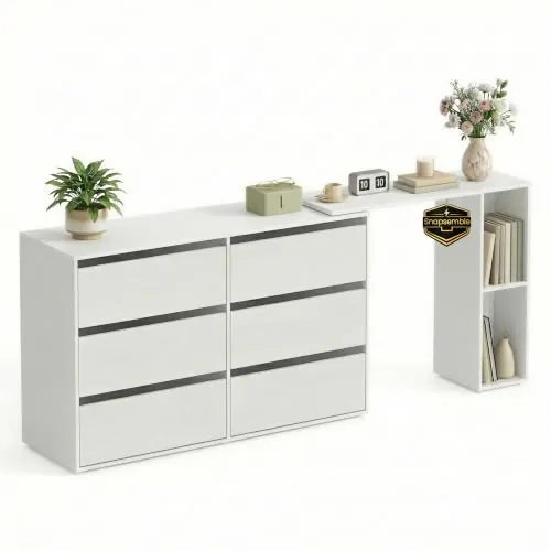 SONGMICS HOME Cómoda de Dormitorio, Mueble Cajonera con 6 Cajones, Tablero de Partículas, 153 x 39 x 73,9 cm, Aparador Auxiliar para Escritorio, Blanco, Colección Kadin LTS656W01