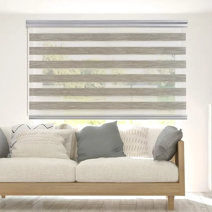 Estores Noche y Día Premium con galería y cadeneta en Aluminio de Máxima Calidad para Ventanas y Puertas, Estores enrollables de Alta Gama Color Textura Beige 200x250 cm (Ancho x Alto) STORESDECO