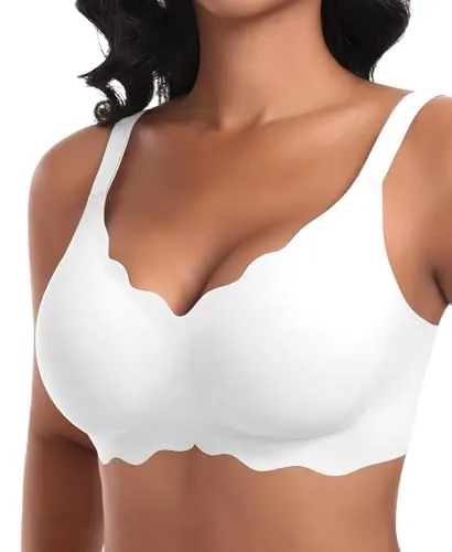 Ganado Sujetadores sin Aros Mujer Sujetador Push Up sin Costuras con Relleno Bralette con Cuello En V Sexy Sostenes Básicos (Blanco,L)