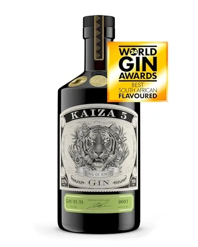 KAIZA 5 GIN 0,7 l – New Western Dry Gin de Ciudad del Cabo – 43% vol. | Grosella negra, enebro y pomelo – fresco, suave y exótico – botella de cristal