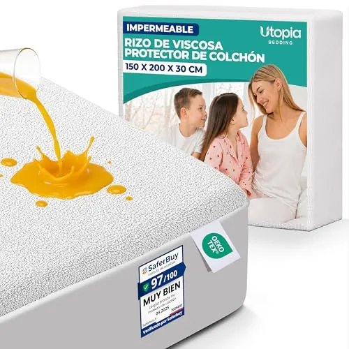 Protector de Colchón Impermeable de Rizo de Viscosa 150x200x30 cm