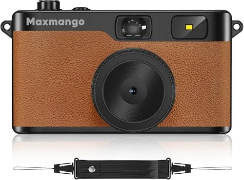 Maxmango D53 Camara Vintage Digital sin Pantalla, Cámara Retro 12 MP para Capturar Momentos Reales, Filtros DIY Descargables, Transferencia USB-C, Tarjeta SD de 8 GB Incluida (Marrón)