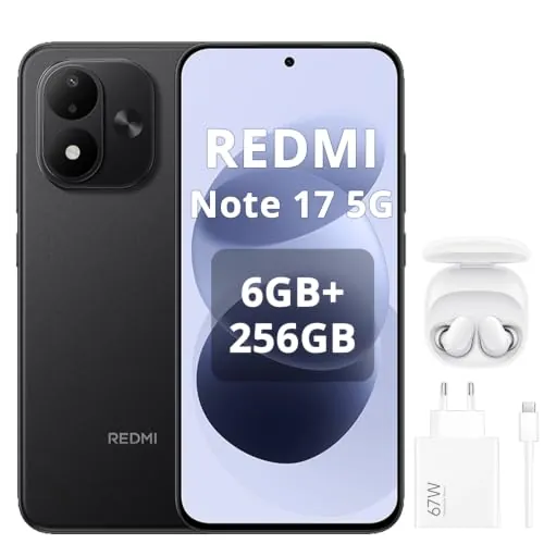 XIAOMI Redmi Note 17 5G Smartphone 6+ 256GB Batería Masiva 7700mAh IP65 Cámara 50MP Pantalla AMOLED 6.99" Negro Incluye Cargador 67W Auriculares