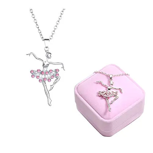 MengCat Bailando Bailarina Bailarina Ballet Colgante Collar Encanto Sorpresa Regalo de joyería para Niña, Mujer (Rosado)