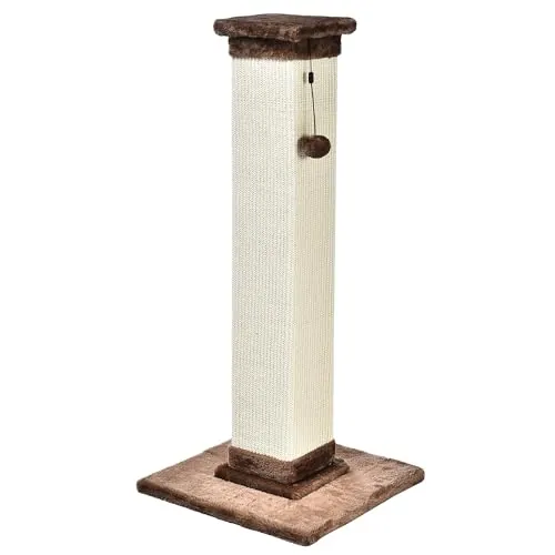 Amazon Basics Rascador para gatos de interior, resistente, con suelo de alfombra, alto y grande 90 cm, color marrón