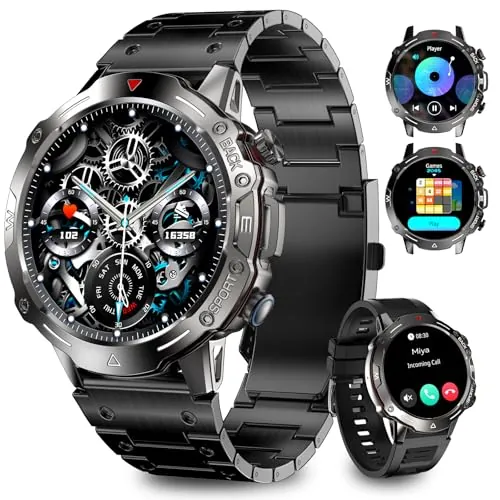 Homailida Reloj Inteligente Hombre con 2 Bands, 1.39" Fitness Watch con Llamadas y Whatsapp Notificación, 100+ Deportivos Modos IP68 Smartwatch Monitor de Ritmo Cardíaco y Sueño para iPhone Android