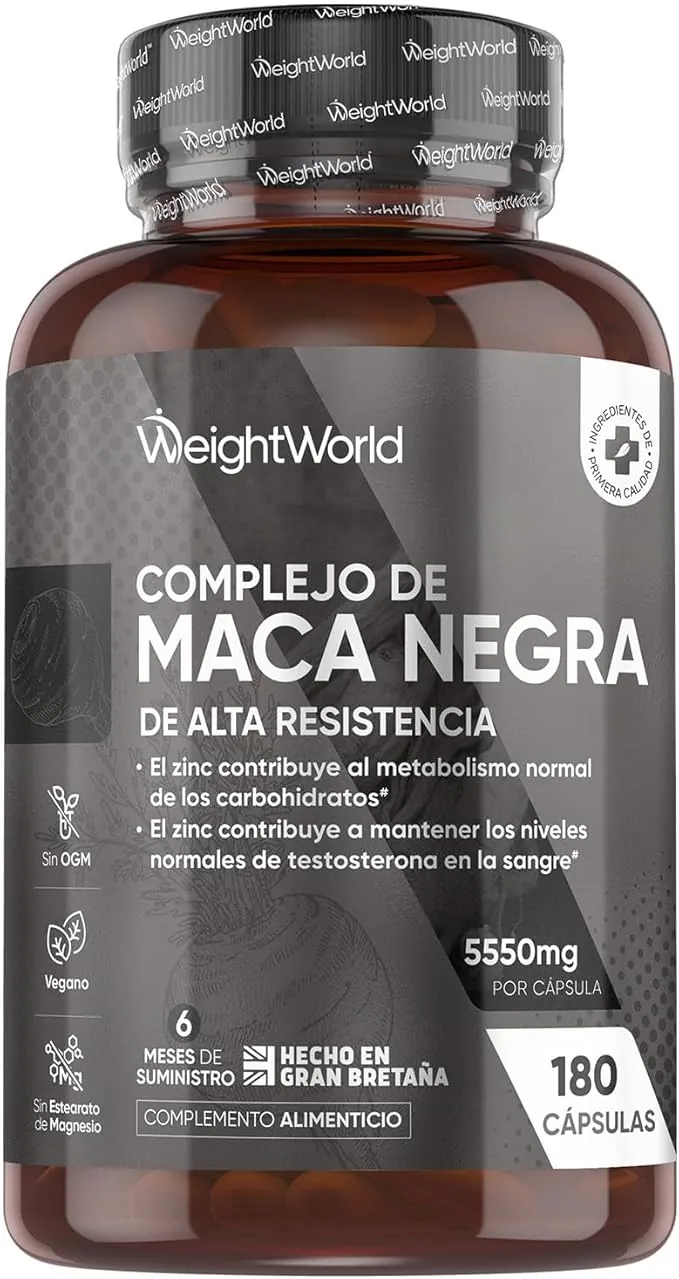 Maca Negra y Amarilla Andina Complex 5550mg de Potencia-100:1-6 Meses de Suministro, 180 Maca Cápsulas Veganas - Con Zinc, L-Arginina, Ginseng y Pimienta Negra, Sin Gluten ni Estearato de Magnesio