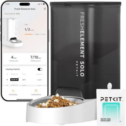PETKIT Comedero Gato Automatico, 2.4G WiFi, 3L Dispensador Comida Gatos/Perros, Control de App, 1-10 Comidas al Día, Liofilizados Compatibles, Cubeta de Acero Inoxidable, Cable USB (Gris Claro)