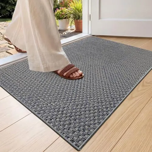Color&Geometry Delgada Alfombra de Puerta Interior, 55x80cm de Perfil bajo Alfombra de Entrada Antideslizante Lavable para Entrada Interior, Puerta Delantera, Gris Claro(Enrollado sin Pliegues)