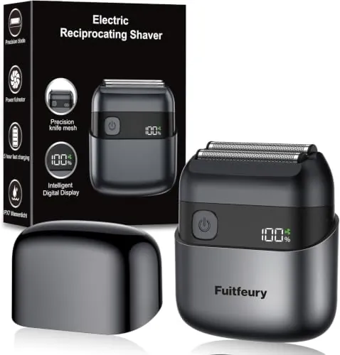 Mini Afeitadora Eléctrica Foil Shaver Hombre, Máquina de Afeitar de Barba y Cara con Láminas, Portátil e Inalámbrica, IPX7 Impermeable, Pantalla LED, Carga Rápida USB‑C, Ideal para Viajes Negro