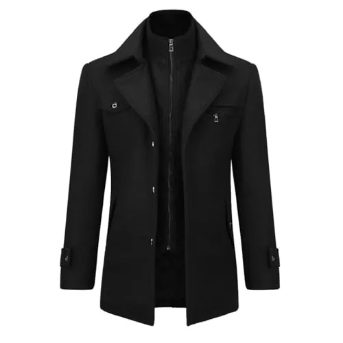Allthemen Abrigo de invierno para hombre abrigo corto abrigo de lana cálido chaqueta de invierno de negocios Armada L