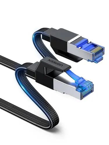 UGREEN Cable Ethernet Red RJ45 Lan Cat 8 40Gbps 2000MHz Plano Trenzado Nylon, Compatible con Steam Deck PS5 PS4 Xbox X S PC Box Router Servidor NAS Cat 7 Cat 6 Cat 5, 15M