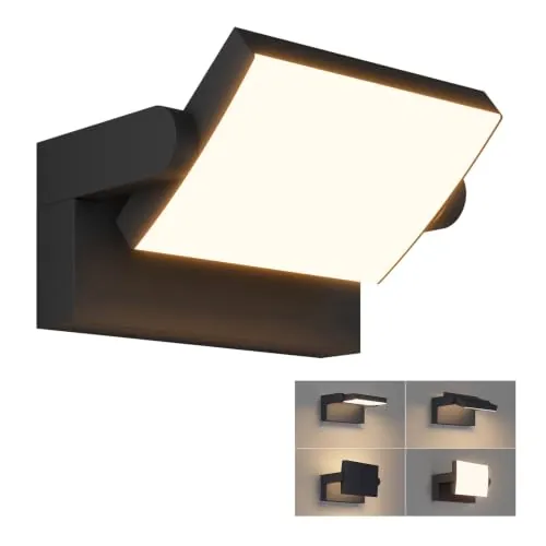 Klighten 24W LED Lámpara de Pared Exterior Interior IP65, Luz de Pared Ajustable, Moderno Apliques de Pared Aluminio para Entrada Jardines Balcones Sala, Blanco Cálido 2700K-3000K, Negro