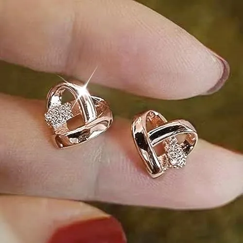 Exquisitos Pendientes de Corazón para Mujer Disponibles en 3 Colores de Metal, 0.39, Latón, Circonita cúbica