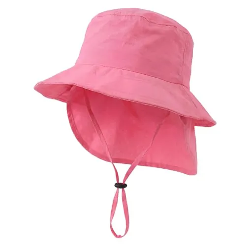 RoxNvm Gorro Pescador Niño, Gorro Bebe Sol con Protección para el Cuello, Ajustable Gorros Proteccion UV Bebe UPF 50, Sombrero Pescador, Gorros Playa Chapeu Criança para Niños y Niñas (Rosa)