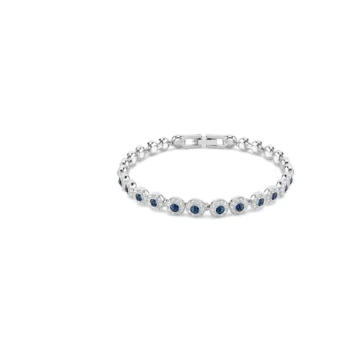 Swarovski Pulsera Una Angelic, con Hilera de Cristales Azules en Talla Redonda y Pavé Transparente, Colección Una Angelic, Baño en Rodio, Azul