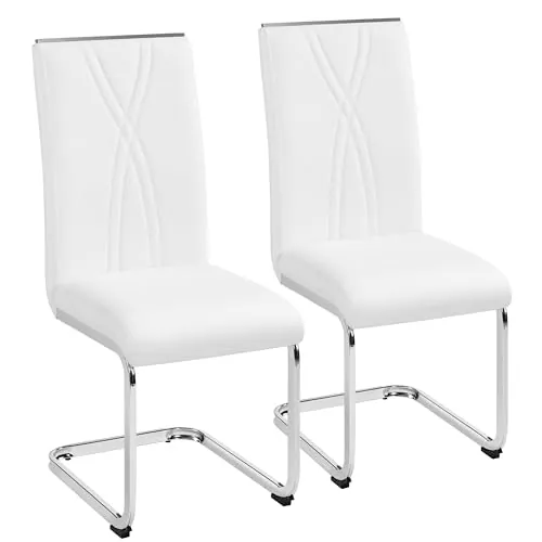 Yaheetech Juego de 2 Sillas de Comedor Cocina Moderna Piel Sintética Blanca