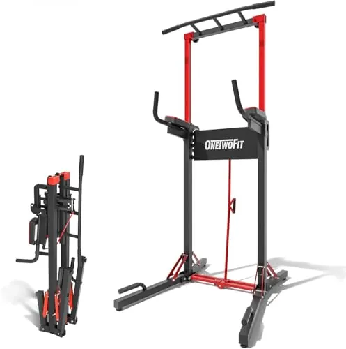 ONETWOFIT Barra de dominadas plegable independiente Power Tower Dip Station
