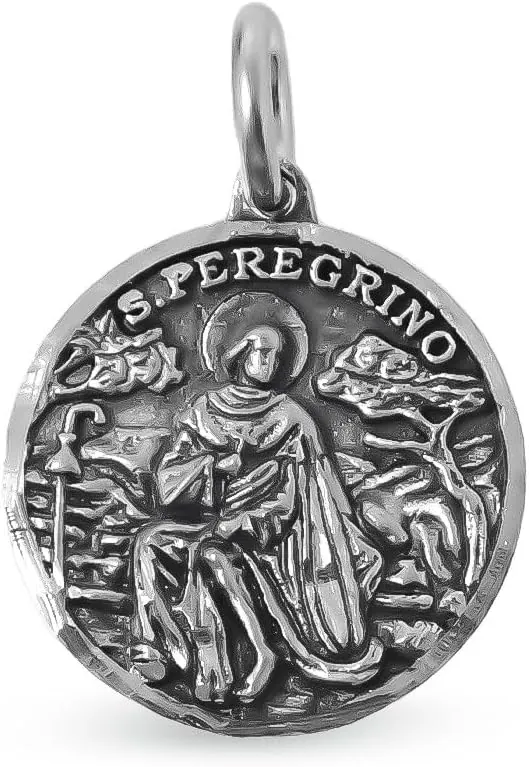 San Peregrino Medalla Plata Ley 925m maciza 15mm. patrón enfermos cáncer y enfermedades incurables