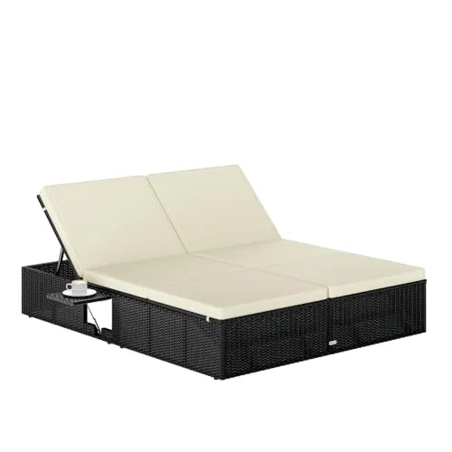 CASARIA Tumbona Doble Jardín 200x160 cm Negro Crema