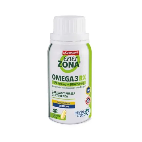 Enervit EnerZona Omega 3RX, Sin regusto, Certificado IFOS, Suplementos de ácidos grasos Omega 3 EPA y DHA para corazón, visión y cerebro, Sin gluten, 48 cápsulas de 1g