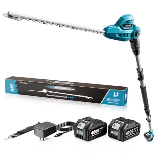 SEESII Cortasetos Telescópico Batería 20V, Cuchilla 40 cm, 2 Baterías 4,0Ah