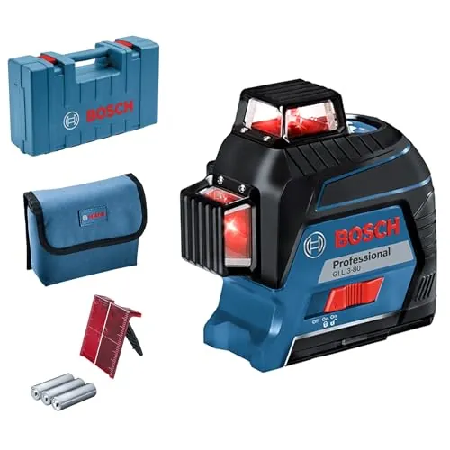Bosch Professional Nivel láser GLL 3-80 (láser rojo, interior, alcance: hasta 30m, 4 pilas AA, maletín)