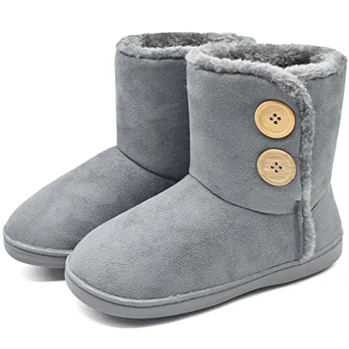 KuaiLu Zapatillas Casa Bota Mujer Invierno Peluche Pelo Cerradas Pantuflas | Babuchas Señoras Caliente Lana Altas Botines Comoda Pantufas Mulher Calcetines Interior Patucos Slippers Gris 38-39