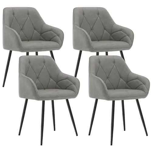 WOLTU 4X Sillas de Comedor, Sillas de Cocina con Apoyobrazos, Respaldo Comodo, con Patas Metálicas, para Salon Dormitorio y Oficina, PU Vintage, Gris Oscuro, EZS03dgr-4