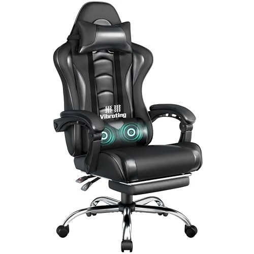 Yaheetech Silla Gaming con Masajeador Silla Oficina con Reposapiés Negro